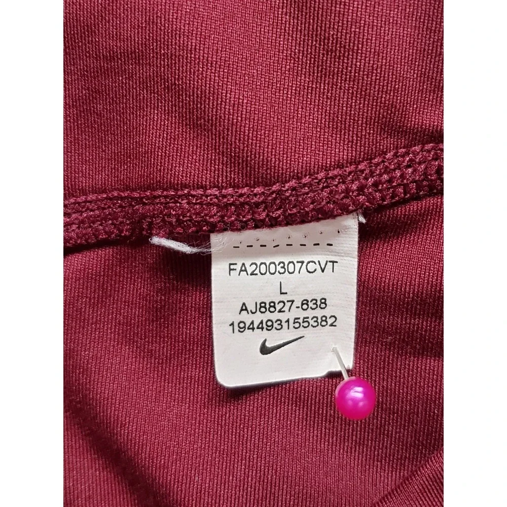 Nike Dri Fit Women Athletic‎ Leggings L Red High Waistband Pull On Logo Active